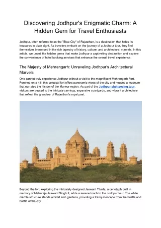 Discovering Jodhpur's Enigmatic Charm_ A Hidden Gem for Travel Enthusiasts