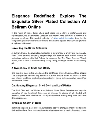 Elegance Redefined_ Explore the Exquisite Silver Plated Collection at Beliram Online