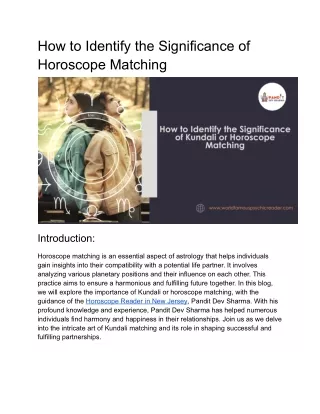 How to Identify the Significance of  Horoscope Matching