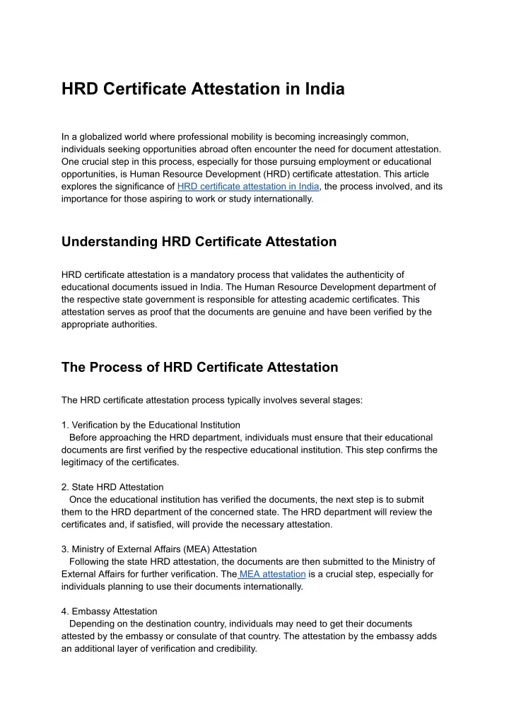 hrd certificate attestation in india