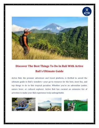 Discover The Best Things To Do In Bali With Active Bali's Ultimate Guide