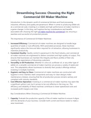 Streamlining Success: Choosing the Right Commercial Oil Maker Machine