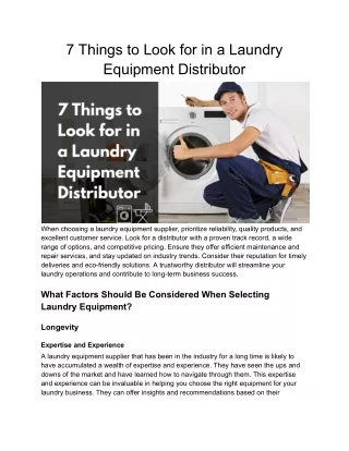 8 Things to Look for in a Laundry Equipment Distributor