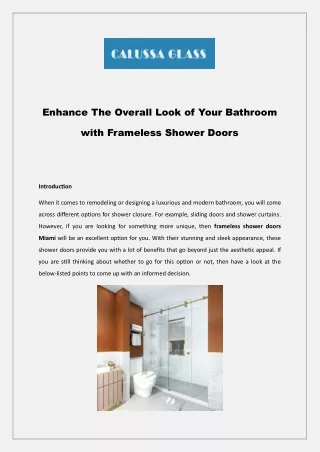 Enhance The Overall Look of Your Bathroom with Frameless Shower Doors