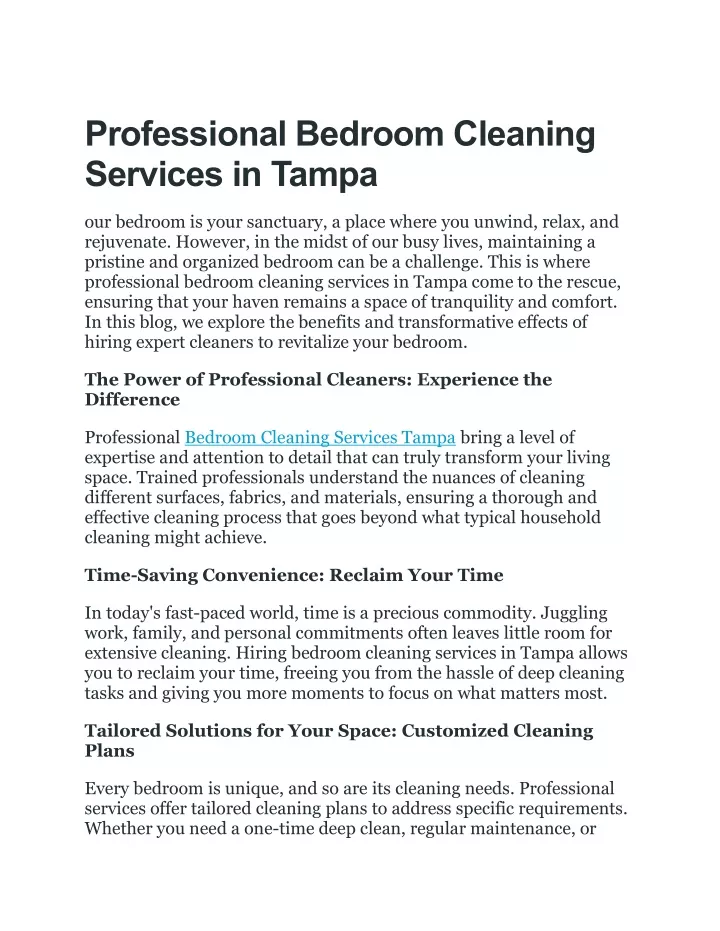 professional bedroom cleaning services in tampa