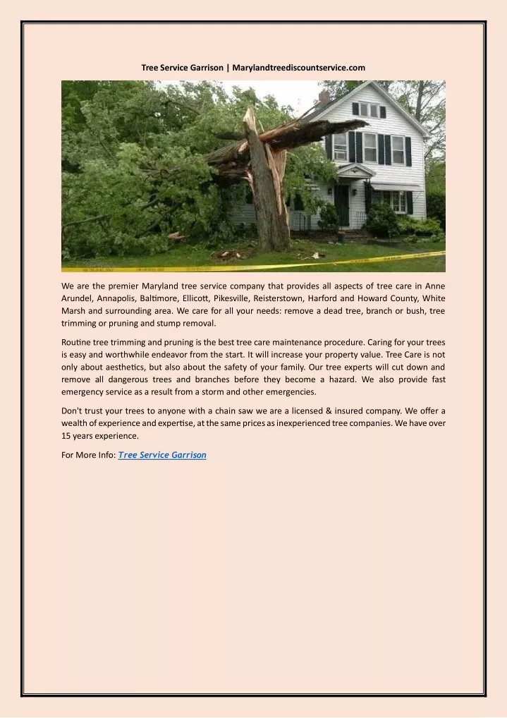 tree service garrison marylandtreediscountservice