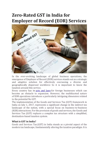 Zero-Rated GST in India for Employer of Record (EOR) Services