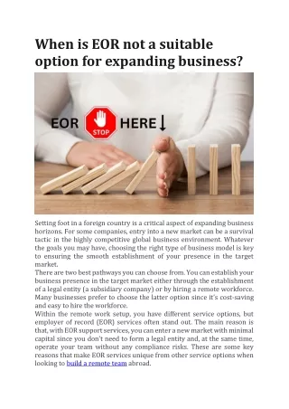 When is EOR not a suitable option for expanding business