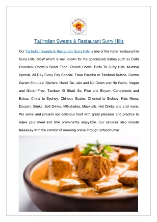 Taj Indian Sweets & Restaurant Surry Hills pdf
