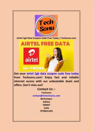 Airtel 1gb Data Coupon Code Free Today  Techsonu com