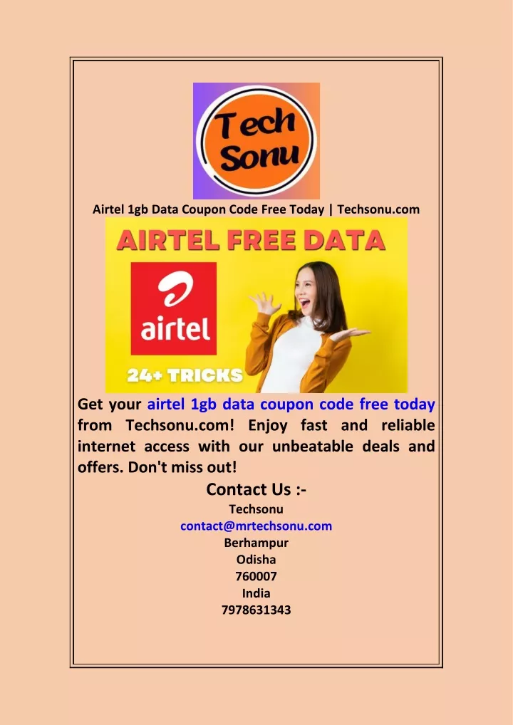 airtel 1gb data coupon code free today techsonu
