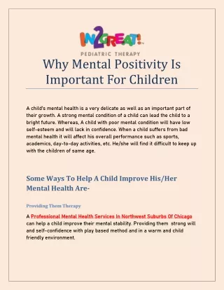Why Mental Positivity Is Important For Children