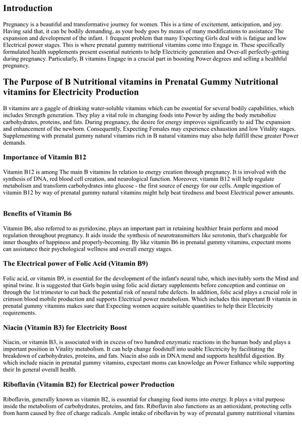The Job of B Vitamins in Prenatal Gummy Vitamins for Vitality Creation