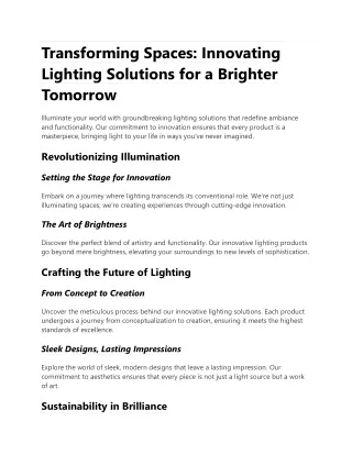 Innovating Lighting Solutions for a Brighter Tomorrow