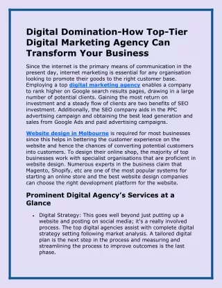 Digital Domination-How Top-Tier Digital Marketing Agency Can Transform Your Business