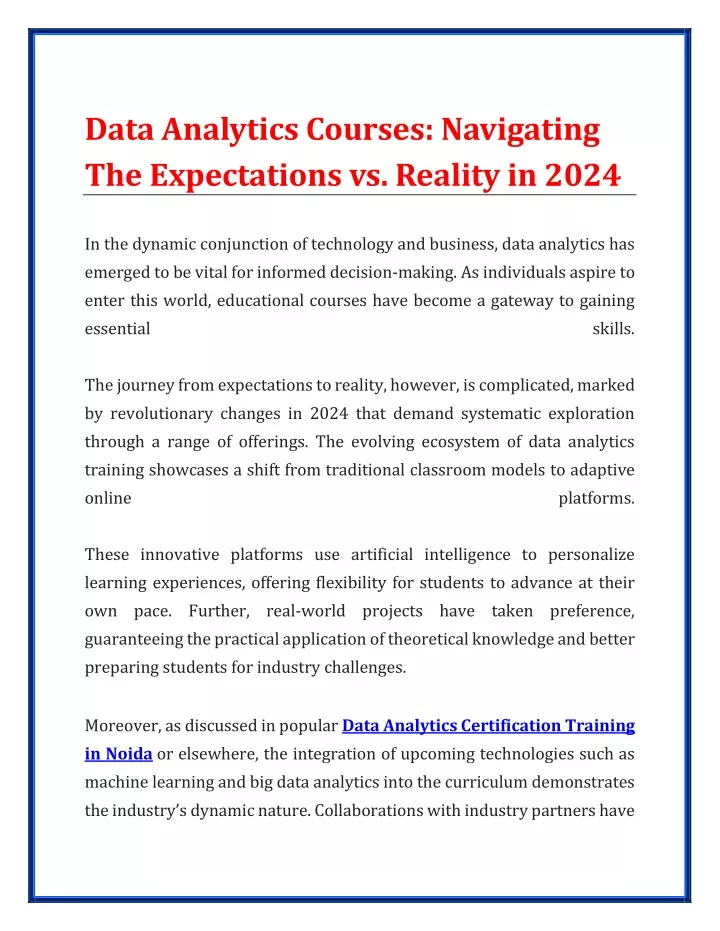 data analytics courses navigating