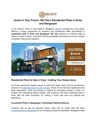 Invest in Your Future_ SN City's Residential Plots in Kolar and Bangarpet