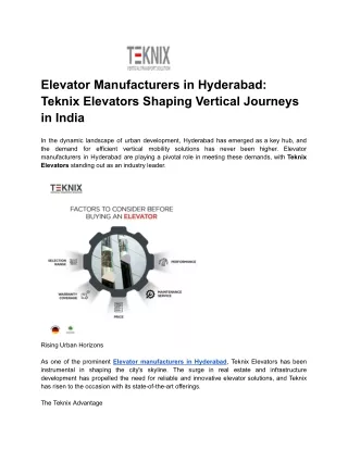 Elevator Manufacturers in Hyderabad_ Teknix Elevators Shaping Vertical Journeys in India