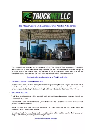 The Ultimate Guide to Truck Lubrication Truck Net's Top-Notch Services