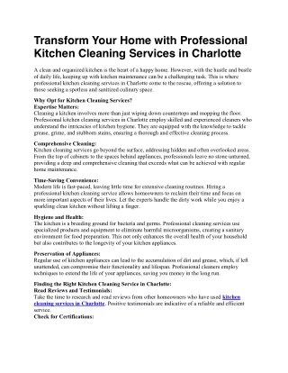 Transform Your Home with Professional Kitchen Cleaning Services in Charlotte