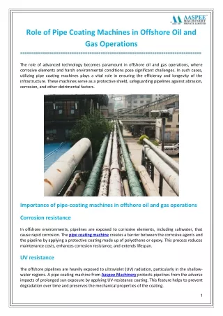 Role of Pipe Coating Machines in Offshore Oil and Gas Operations