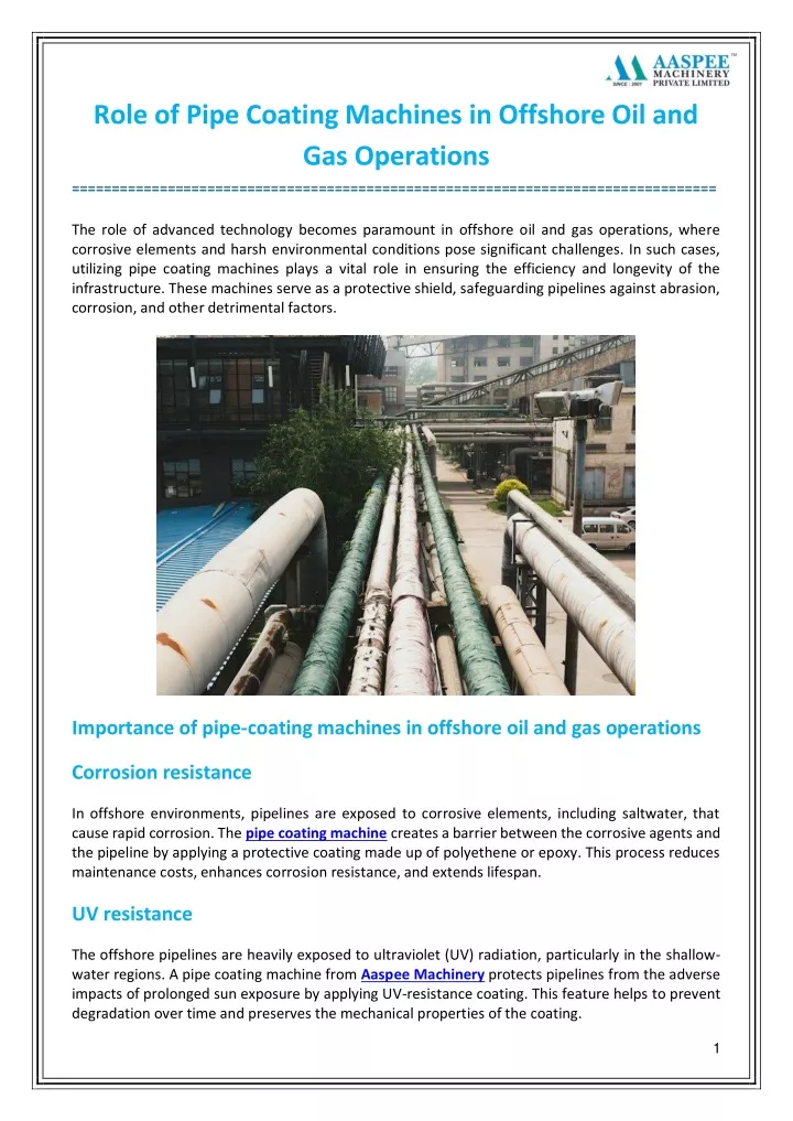 role of pipe coating machines in offshore