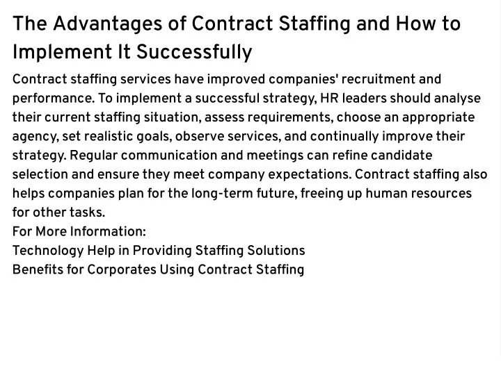 the advantages of contract staffing