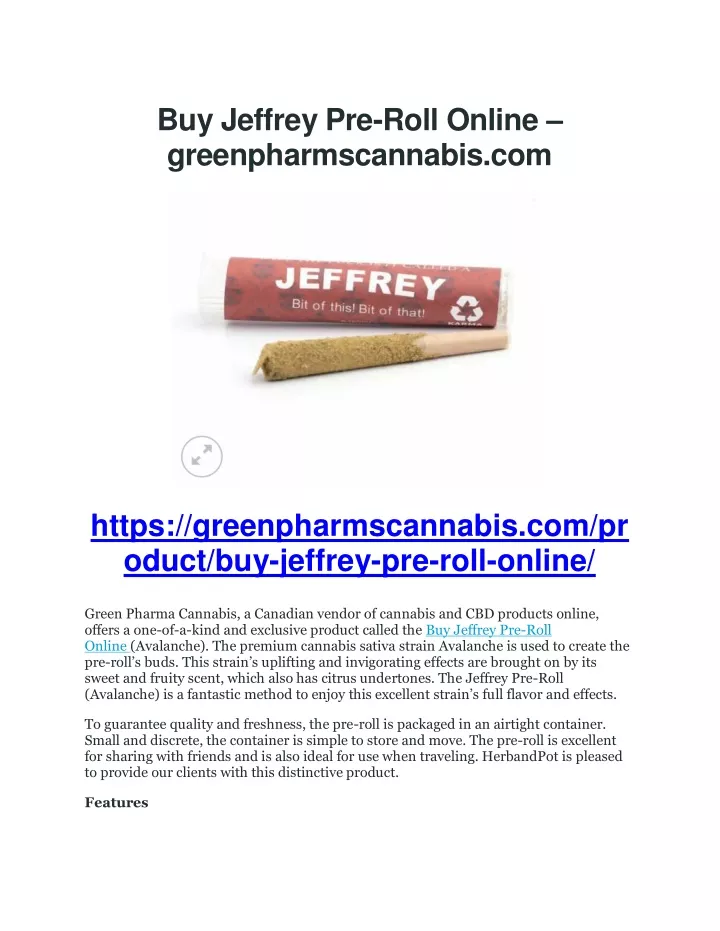 buy jeffrey pre roll online greenpharmscannabis