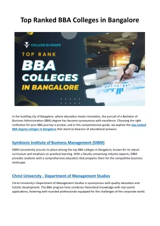 Top Ranked BBA Colleges in Bangalore