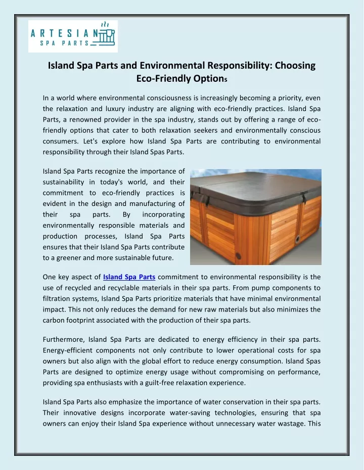 island spa parts and environmental responsibility