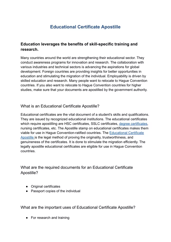 educational certificate apostille