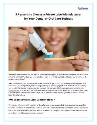 3 Reasons to Choose a Private Label Manufacturer for Your Dental or Oral Care Business
