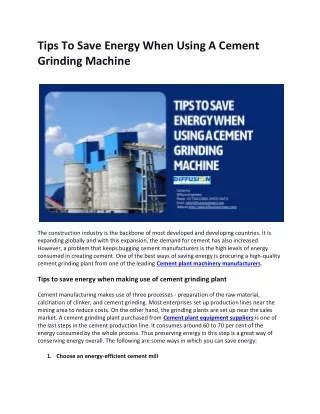 Tips To Save Energy When Using A Cement Grinding Machine
