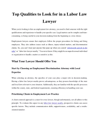 Top Qualities to Look for in a Labor Law Lawyer