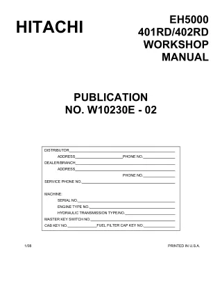 Hitachi EH5000 Rigid Frame Truck Service Repair Manual