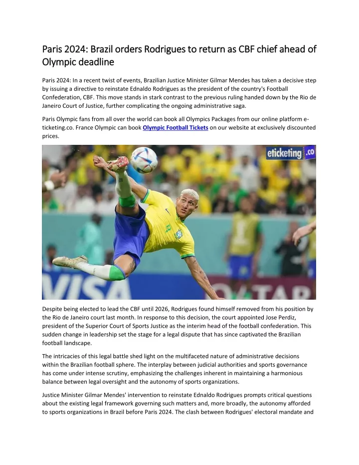 PPT - Paris 2024 Brazil orders Rodrigues to return as CBF chief ahead ...