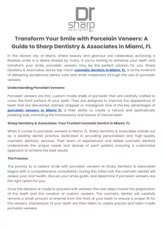 Transform Your Smile with Porcelain Veneers A Guide to Sharp Dentistry & Associates in Miami, FL