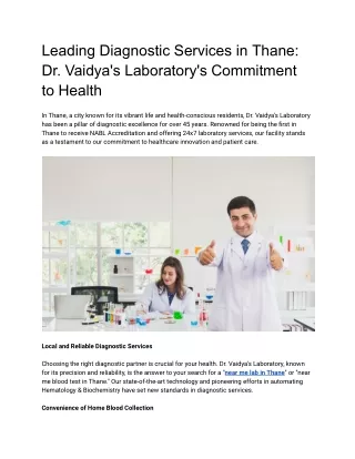 Leading Diagnostic Services in Thane Dr. Vaidya's Laboratory's Commitment to Health