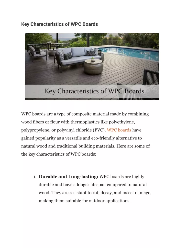 key characteristics of wpc boards