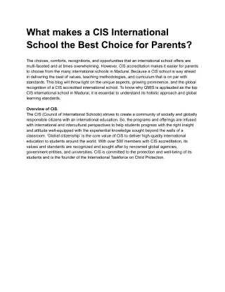 What makes a CIS International School the Best Choice for Parents_