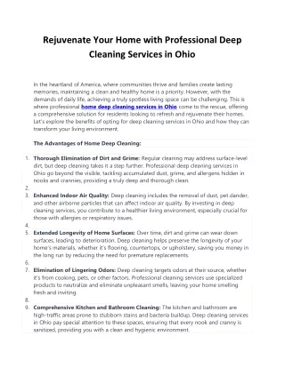 Rejuvenate Your Home with Professional Deep Cleaning Services in Ohio