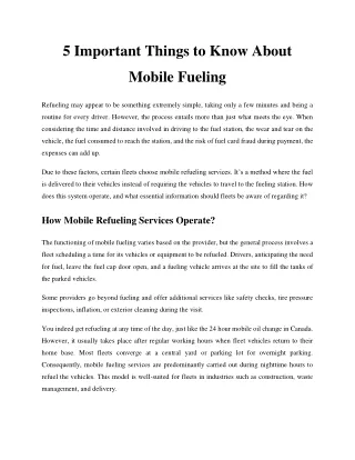 5 Important Things to Know About Mobile Fueling