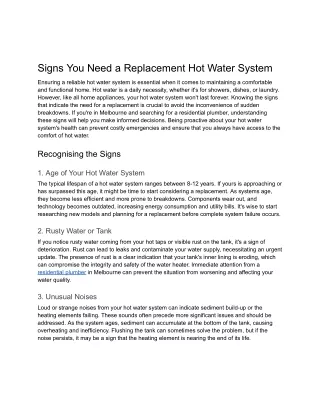 Signs You Need a Replacement Hot Water System