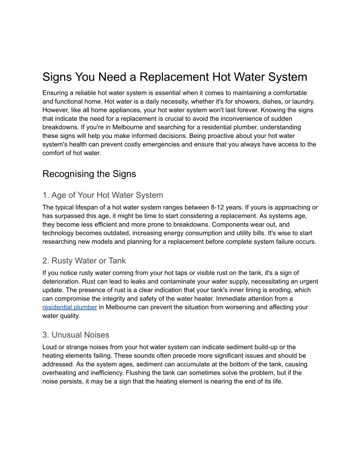 signs you need a replacement hot water system