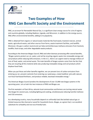 Two Examples of How RNG Can Benefit Society and the Environment