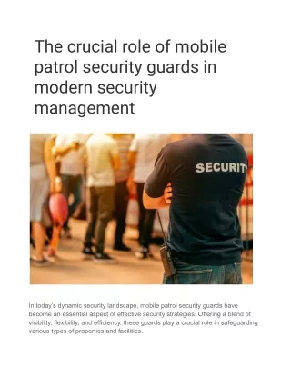 The crucial role of mobile patrol security guards in modern security management