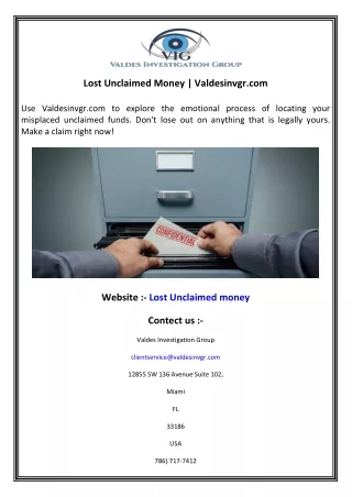 lost unclaimed money valdesinvgr com
