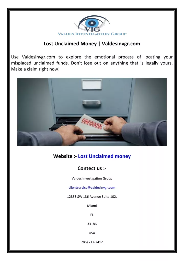 lost unclaimed money valdesinvgr com
