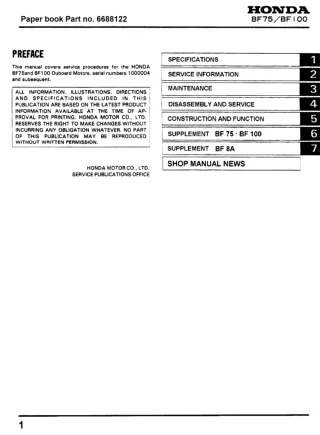 Honda Marine Outboard BF8A Service Repair Manual