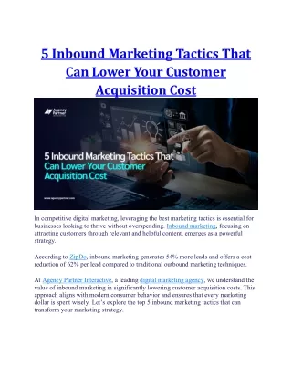 5 Inbound Marketing Tactics That Can Lower Your Customer Acquisition Cost